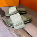 LV VELCRO SLIPPERS IN OLIVE GREEN MONOGRAM JACQUARD