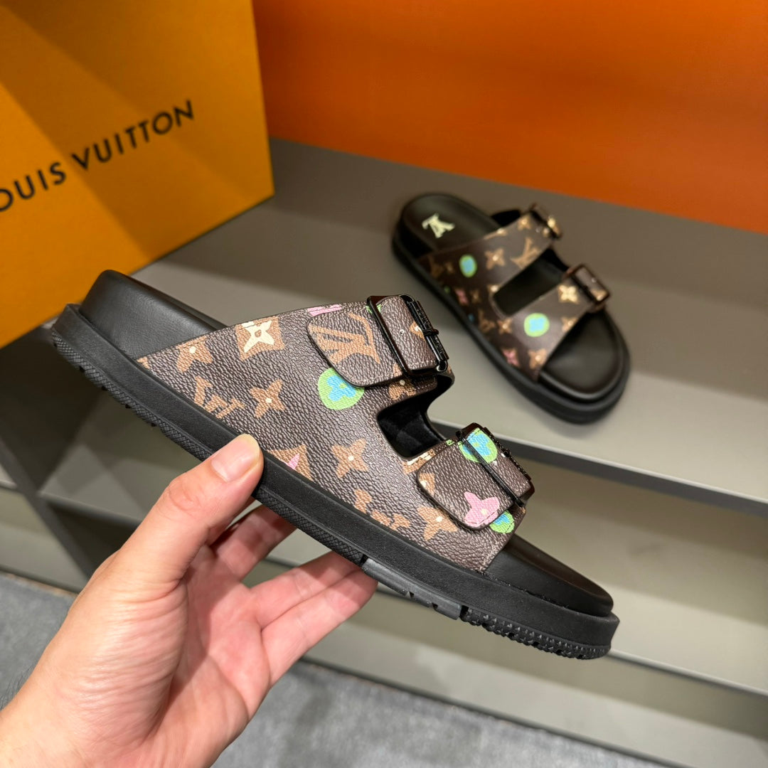 LV DAD SANDAL CHOCOLATE BROWN MONOGRAM CALFSKIN