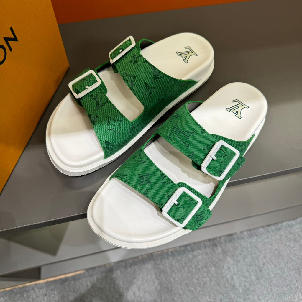 LV DAD SANDAL EMERALD GREEN MONOGRAM JACQUARD