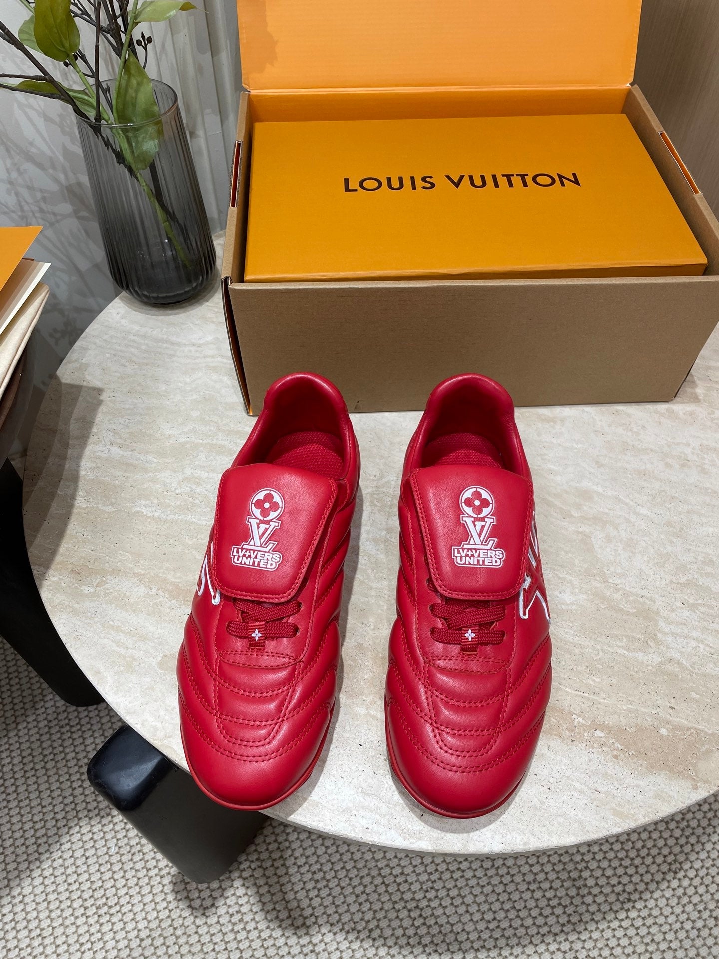 FOOTPRINT SOCCER SNEAKER IN CHERRY RED CALFSKIN