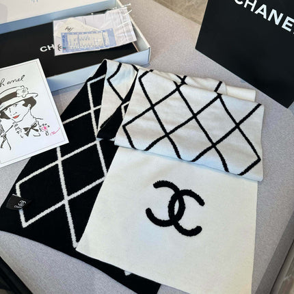 SCARF 180 CM IN BLACK MIX WHITE CASHMERE 401971