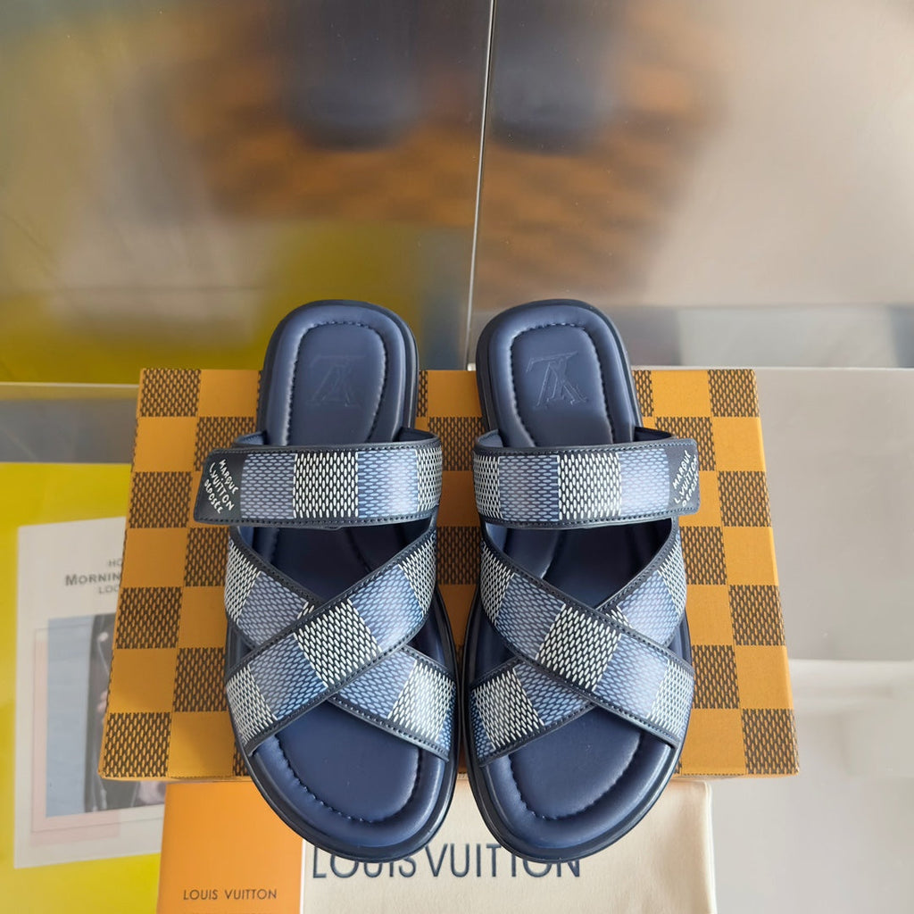 LV VENICE MULE SLIDE SANDALS MONOGRAM NAVY BLUE