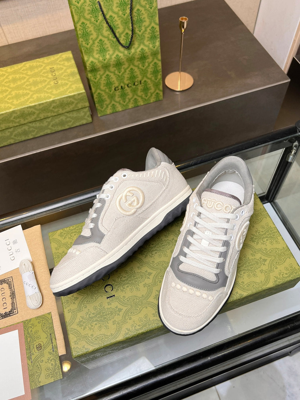 GG MAC80 TRAINER CREAMY WHITE AND GRAY CALFSKIN