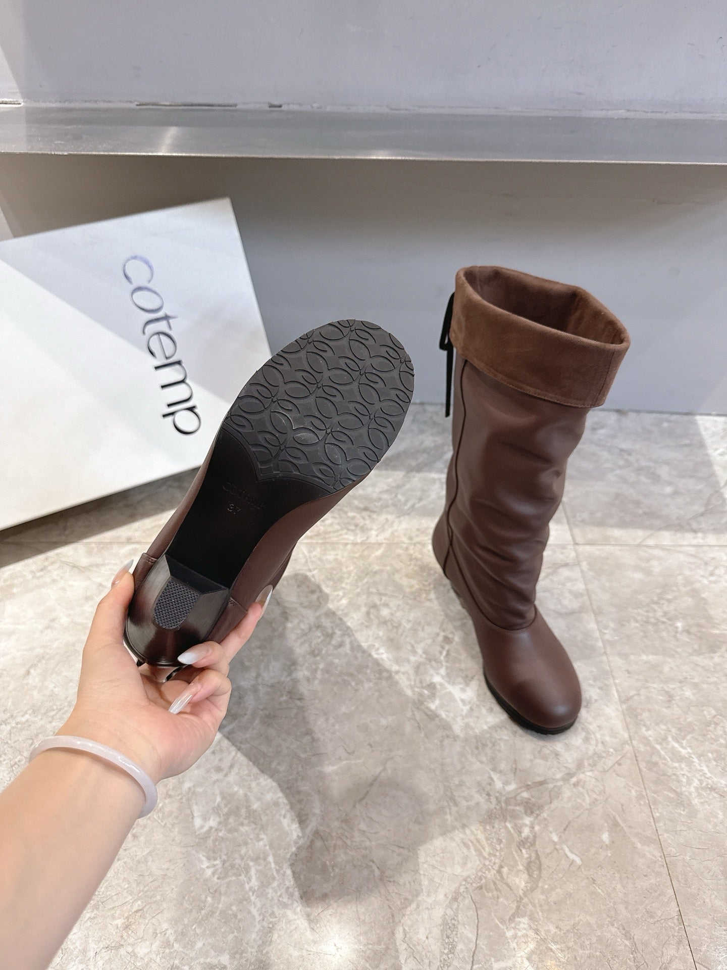 ALO 25S FOLD-OVER TALL BOOTS 50 MM IN DARK BROWN LAMBSKIN