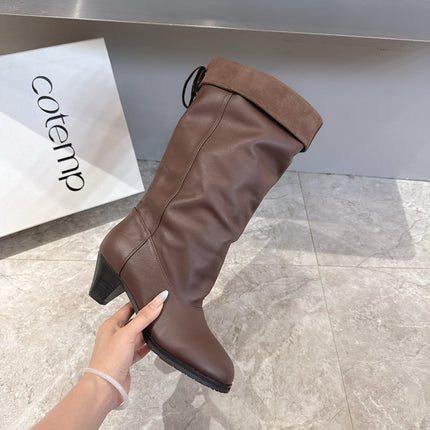 ALO 25S FOLD-OVER TALL BOOTS 50 MM IN DARK BROWN LAMBSKIN