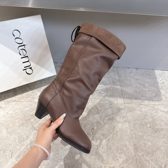 ALO 25S FOLD-OVER TALL BOOTS 50 MM IN DARK BROWN LAMBSKIN