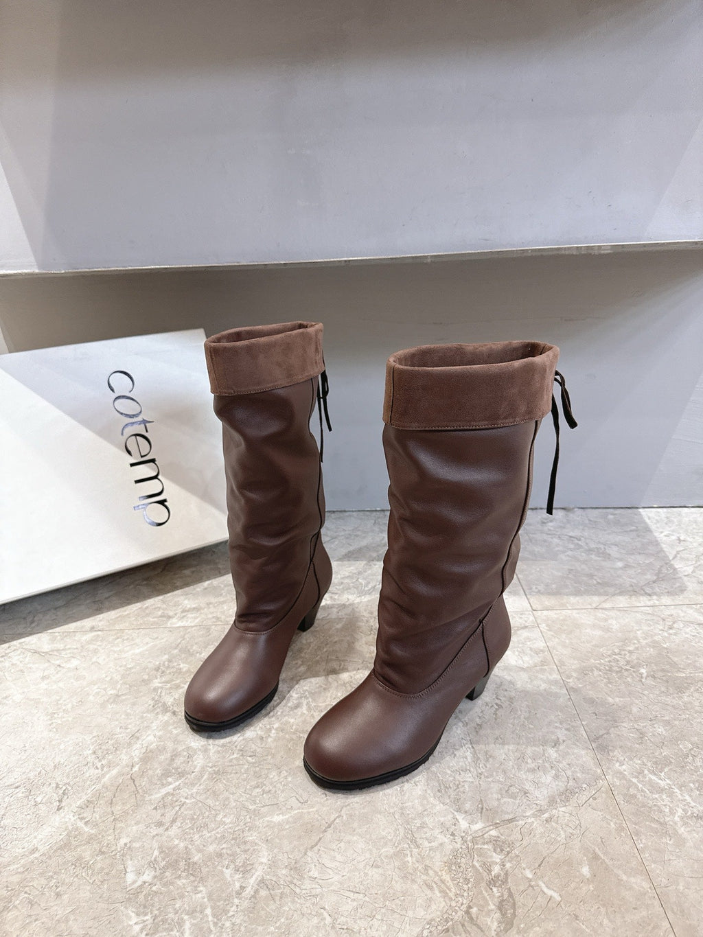 ALO 25S FOLD-OVER TALL BOOTS 50 MM IN DARK BROWN LAMBSKIN