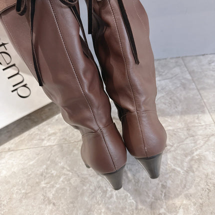 ALO 25S FOLD-OVER TALL BOOTS 50 MM IN DARK BROWN LAMBSKIN