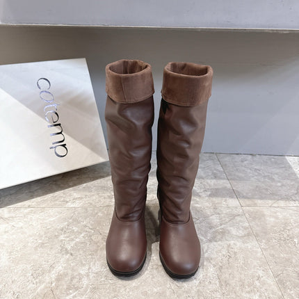 ALO 25S FOLD-OVER TALL BOOTS 50 MM IN DARK BROWN LAMBSKIN