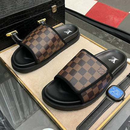 MIAMI MULE IN CINNAMON BROWN DAMIER JACQUARD