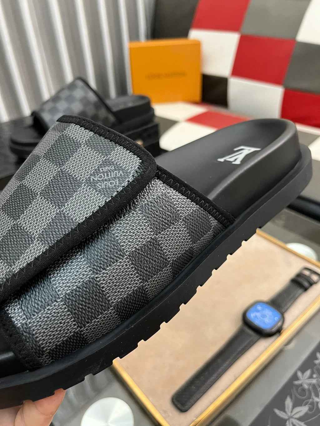 MIAMI MULE IN BLACK DAMIER JACQUARD