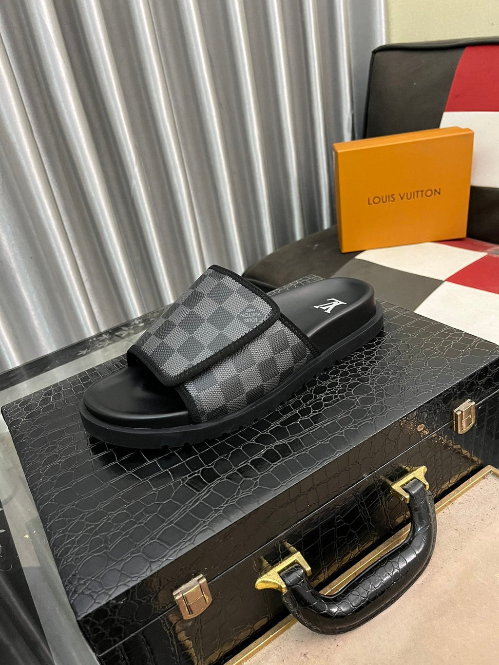 MIAMI MULE IN BLACK DAMIER JACQUARD