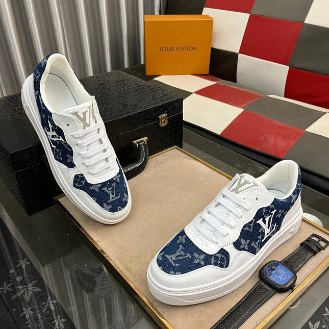 LV CLASSIC TRAINERS NAVY BLUE DENIM MIX WHITE CALFSKIN