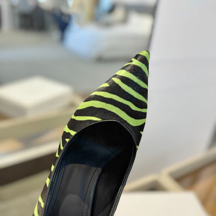 BALMAIN 25S HIGH HEELS 95MM IN GREEN AND BLACK ZEBRA PRINT CALFSKIN