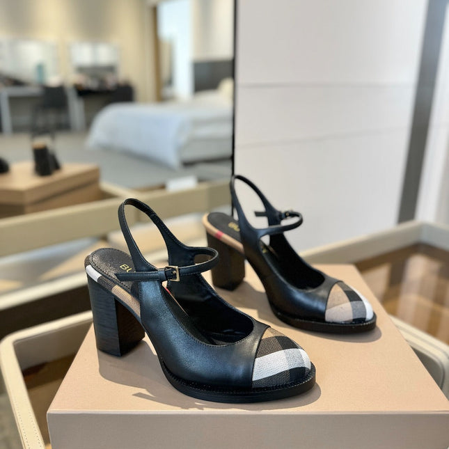 BURBERRY 26S SLINGBACK HEELS 95 MM IN BLACK CALFSKIN
