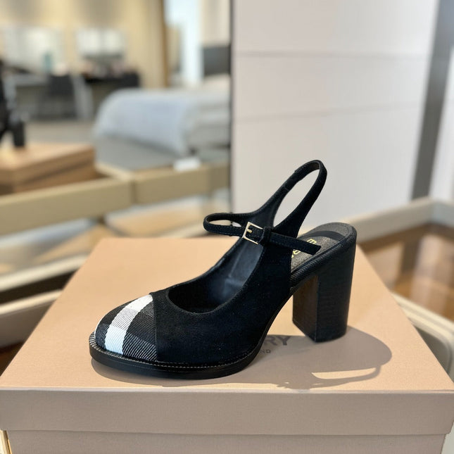 BURBERRY 26S SLINGBACK HEELS 95 MM IN BLACK SUEDE