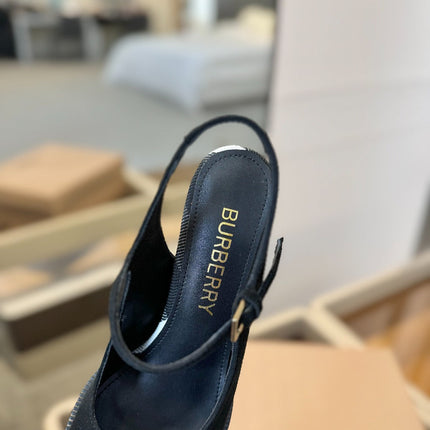 BURBERRY 26S SLINGBACK HEELS 95 MM IN BLACK SUEDE