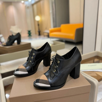 BURBERRY 26S LACE-UP HIGH HEELS 95 MM IN BLACK CALFSKIN