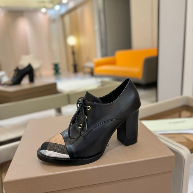 BURBERRY 26S LACE-UP HIGH HEELS 95 MM IN BLACK CALFSKIN