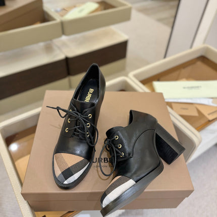 BURBERRY 26S LACE-UP HIGH HEELS 95 MM IN BLACK CALFSKIN