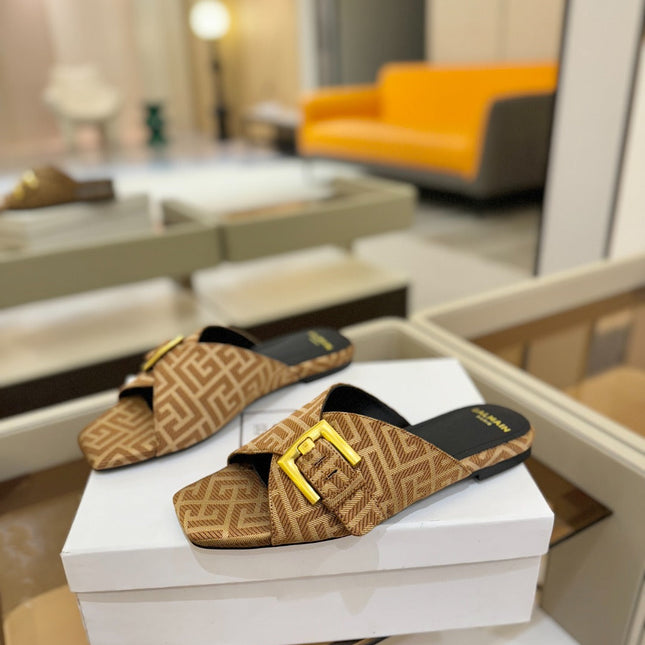 BALMAIN 26S SANDALS IN BROWN CANVAS