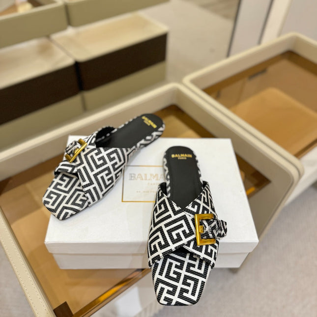 BALMAIN 26S SANDALS IN BLACK AND WHITE CANVAS