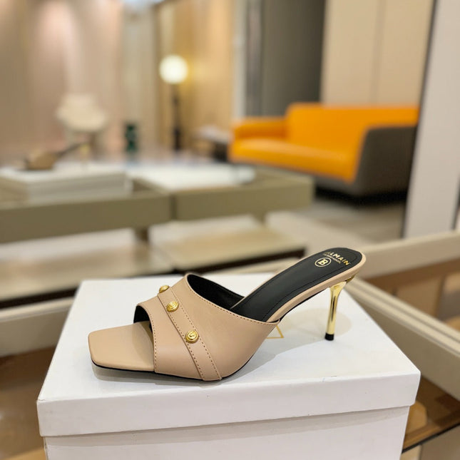 BALMAIN 26S HEELED SANDALS 70 MM IN BEIGE CALFSKIN