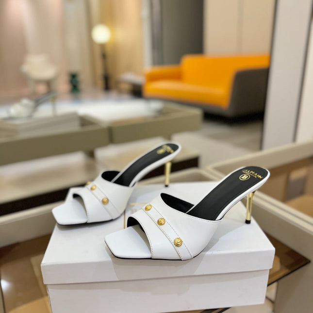 BALMAIN 26S HEELED SANDALS 70 MM IN WHITE CALFSKIN