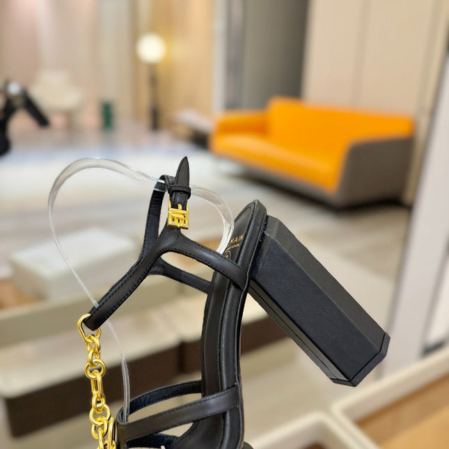 BALMAIN 26S HEELED SANDALS 105 MM IN BLACK LAMBSKIN