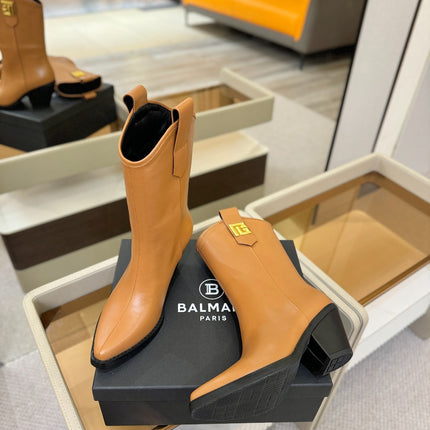 BALMAIN 26S COWBOY ANKLE BOOTS 65 MM IN BROWN CALFSKIN