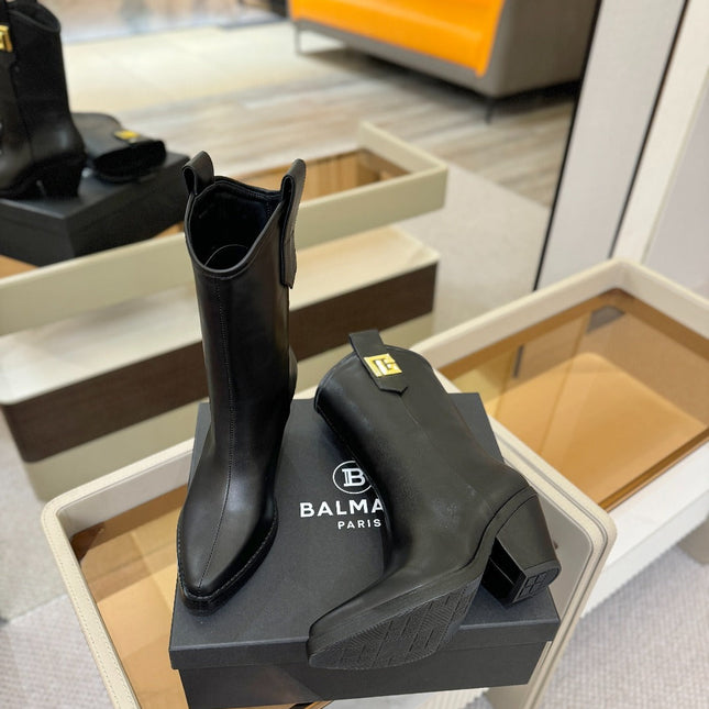 BALMAIN 26S COWBOY ANKLE BOOTS 65 MM IN BLACK CALFSKIN