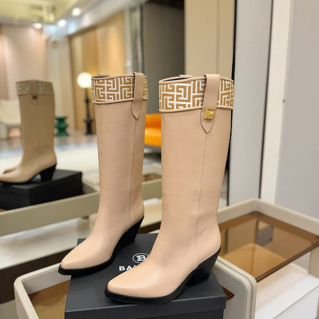 BALMAIN 26S HIGH BOOTS 65 MM IN BEIGE CALFSKIN