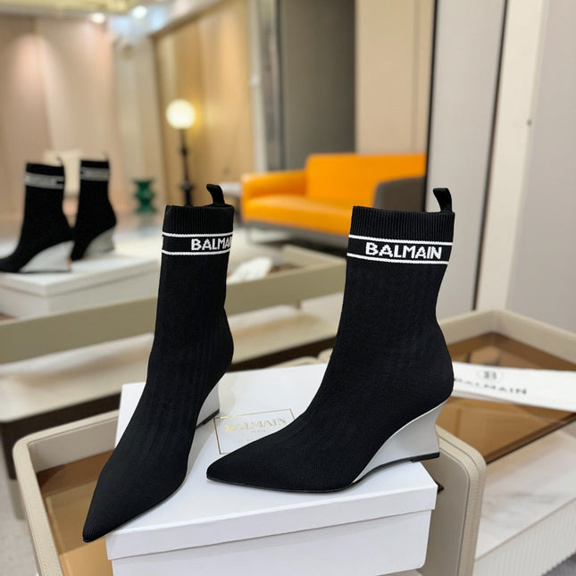 BALMAIN 26S BOOT 75 MM IN BLACK FLYKNIT STYLE 1