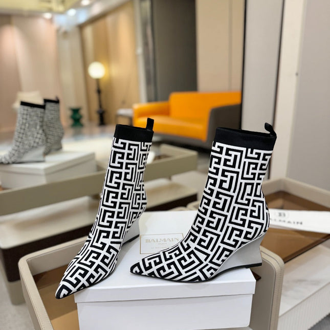BALMAIN 26S BOOT 75 MM IN BLACK AND WHITE FLYKNIT
