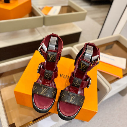 LV 26S STAR TRAIL HEELS 100 MM IN DARK RED AND BROWN CALFSKIN