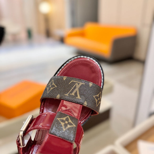 LV 26S STAR TRAIL HEELS 100 MM IN DARK RED AND BROWN CALFSKIN