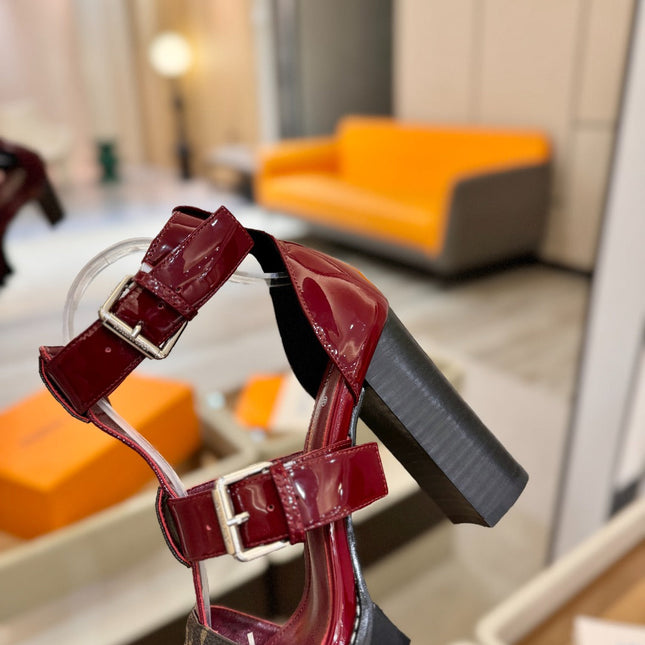 LV 26S STAR TRAIL HEELS 100 MM IN DARK RED AND BROWN CALFSKIN