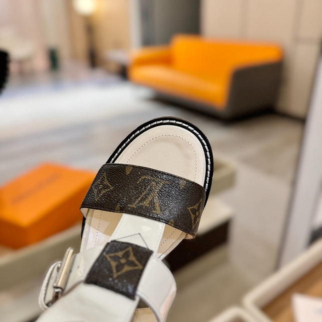 LV 26S STAR TRAIL HEELS 100 MM IN CREAM WHITE AND BROWN CALFSKIN