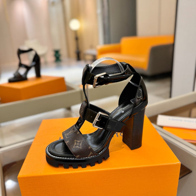 LV 26S STAR TRAIL HEELS 100 MM IN DARK BROWN AND BLACK CALFSKIN