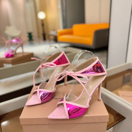 GIANVITO ROSSI 26S HEELS 105 MM IN LIGHT PINK SUEDE AND METALLIC PINK CALFSKIN