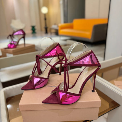 GIANVITO ROSSI 26S HEELS 105 MM IN DARK RED SUEDE AND METALLIC PINK CALFSKIN
