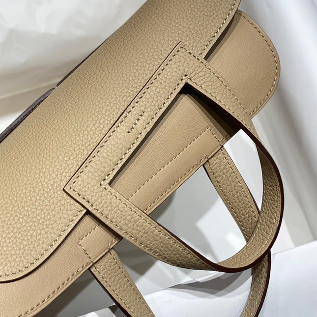 HALZAN 25 HANDLE BAG IN TAN BROWN GRAINED CALFSKIN