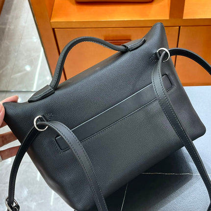 MINI 24/24 21CM IN BLACK EVERCOLOR CALFSKIN SILVER KELLY BUCKLE