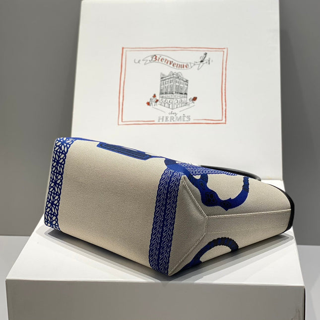 STEEPLE 28 BAG IN OFF-WHITE MIX BLUE CANVAS AND BLACK CALFSKIN