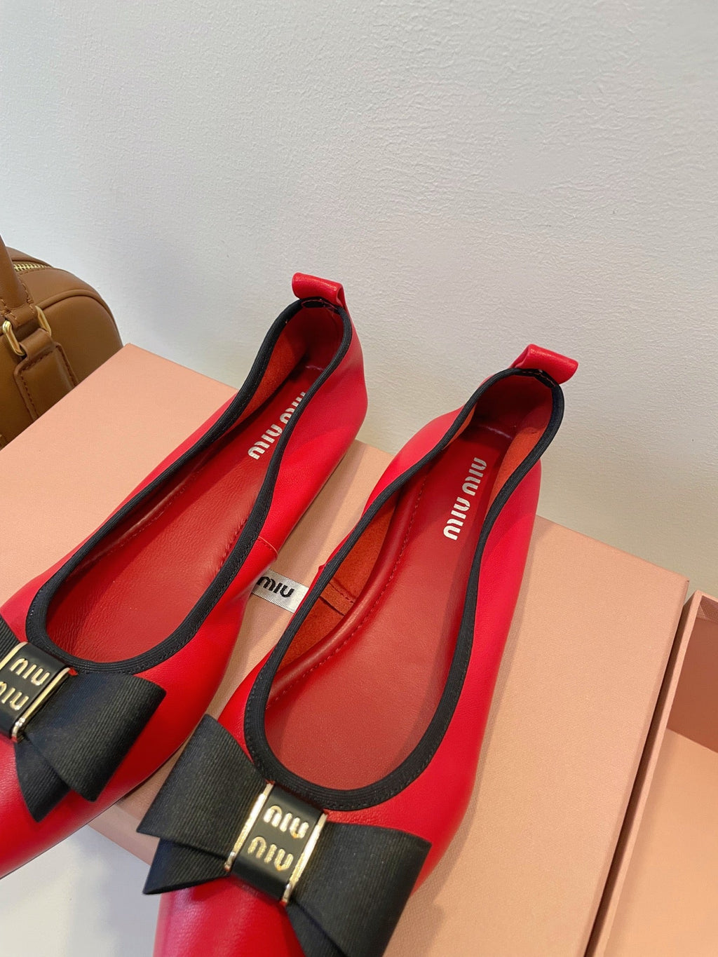 MIUMIU 26S BALLET FLATS IN RED CALFSKIN WITH BOW