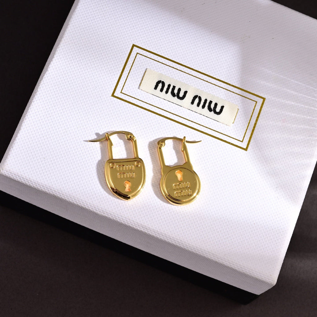 MIUMIU 26S PADLOCK DROP EARRINGS IN GOLD TONE METAL 630015