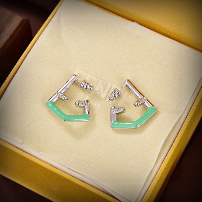 FENDI 26S FF GEOMETRIC ENAMEL EARRINGS IN SILVER TONE METAL 629855