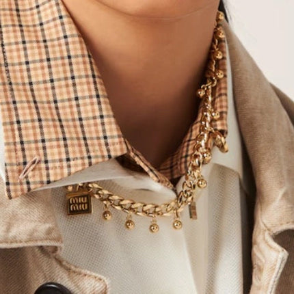 MIUMIU 26S CHARM DOUBLE CHAIN BRACELET WITH MINI BALL DETAILS IN GOLD TONE METAL 631784