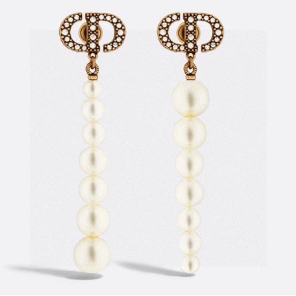 CD 26S PAVE LOGO PEARL DROP EARRINGS IN GOLD TONE METAL 631791