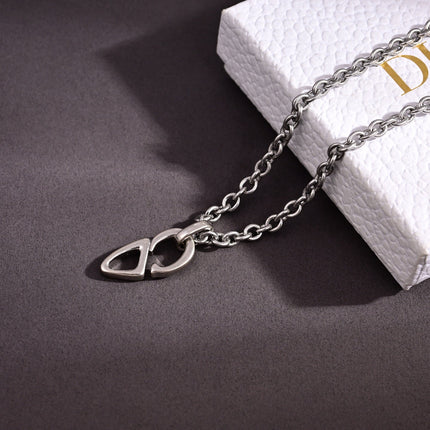 CD 26S CD LOGO CHAIN LINK PENDANT NECKLACE IN SILVER METAL 633196